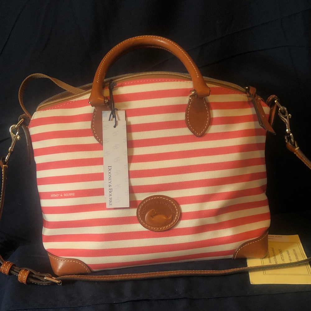 Dooney & Bourke nylon & leather satchel top handles & adjustable long strap